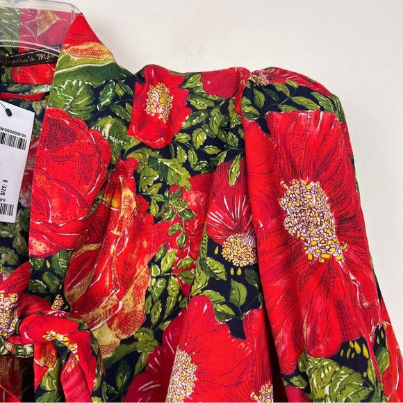 The Vampire’s Wife Hypnosis Floral Rose Silk Puff Shoulder Midi Dress - Picture 7 of 11